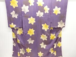 大正ロマン　紋錦紗縞に葉模様着物